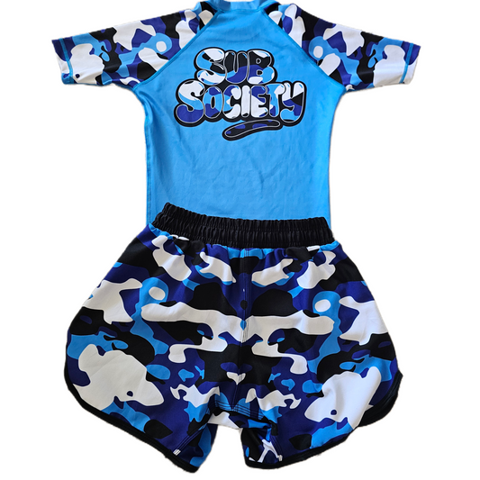 'Camo' Blue No-gi Jiu jitsu rashguard set