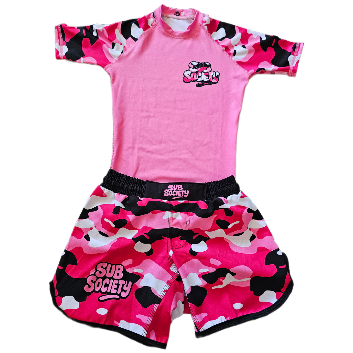 'Camo' Pink No-gi Jiu jitsu rashguard set