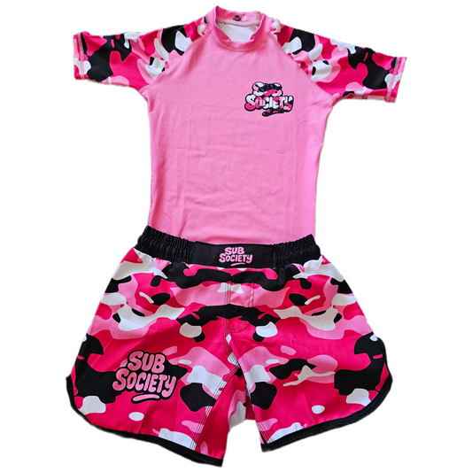 'Camo' Pink No-gi Jiu jitsu rashguard set