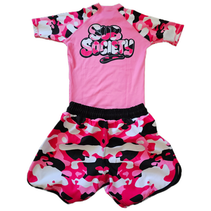 'Camo' Pink No-gi Jiu jitsu rashguard set