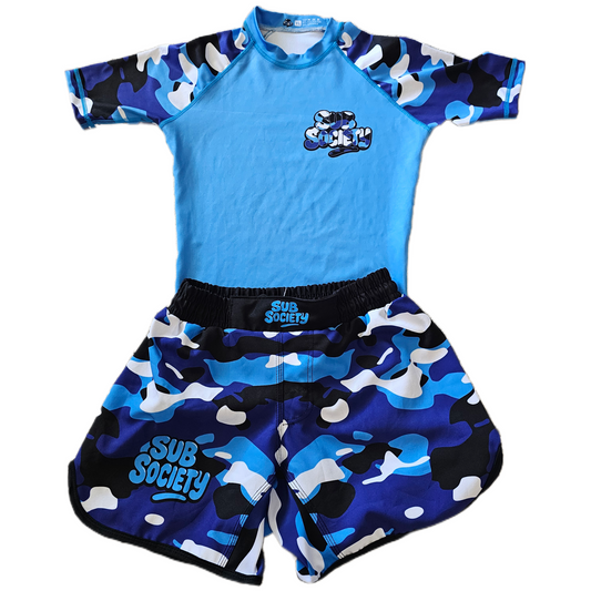 'Camo' Blue No-gi Jiu jitsu rashguard set