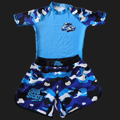 'Camo' Blue No-gi Jiu jitsu rashguard set