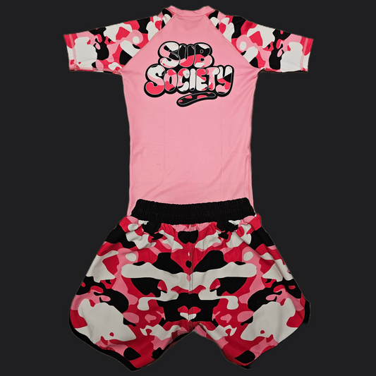 'Camo' Pink No-gi Jiu jitsu rashguard set