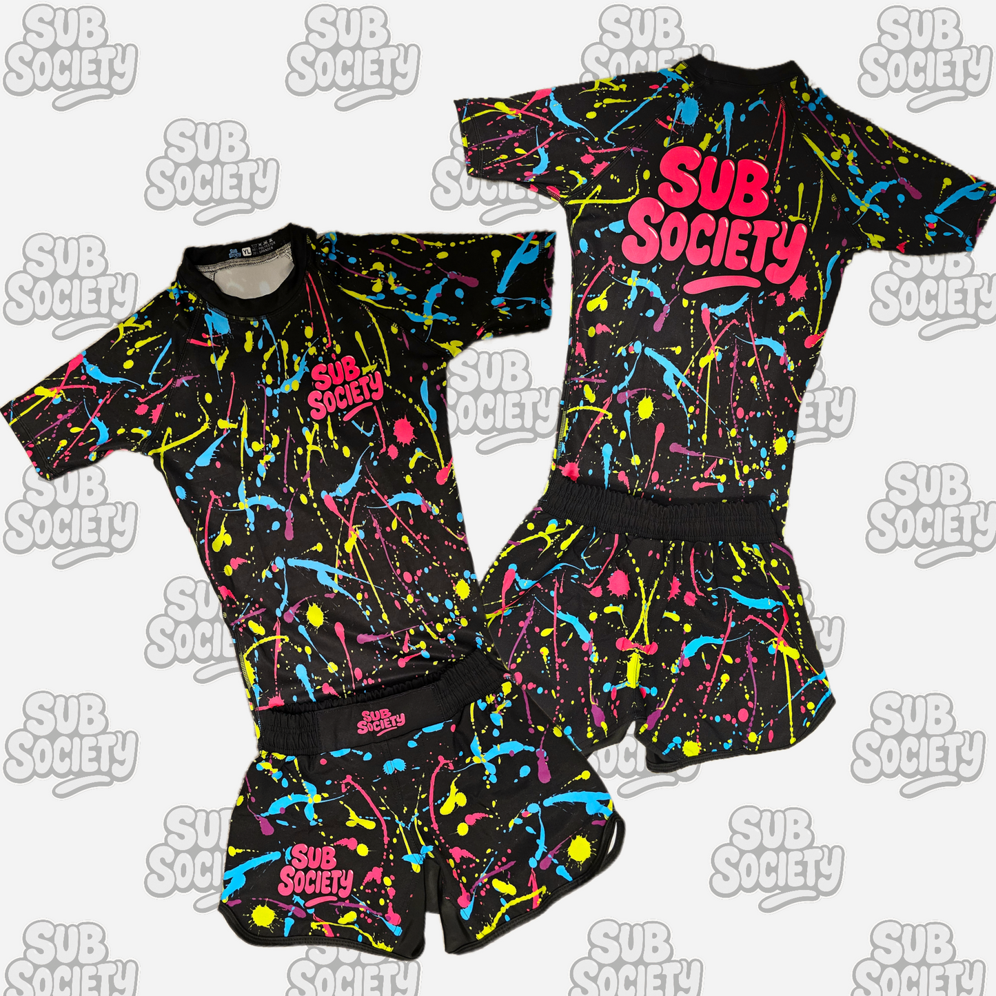 'Splash' Pink No-gi Jiu jitsu rashguard set