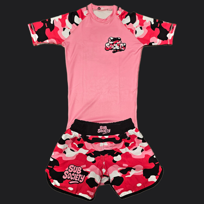 'Camo' Pink No-gi Jiu jitsu rashguard set